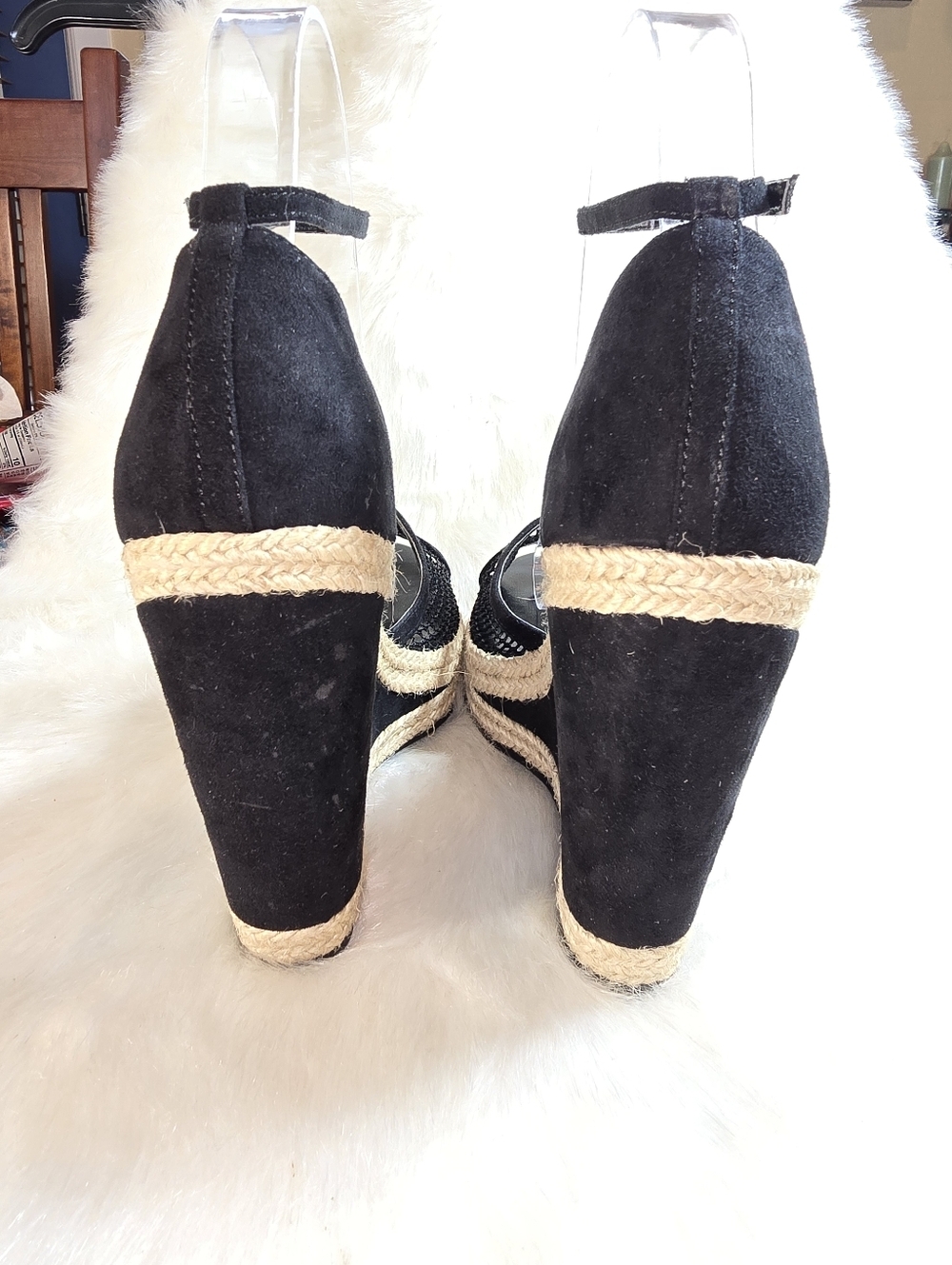 Elle Gabrielle Womens Black Wedge Espadrille Sandals with Ankle Strap - Picture 8 of 10